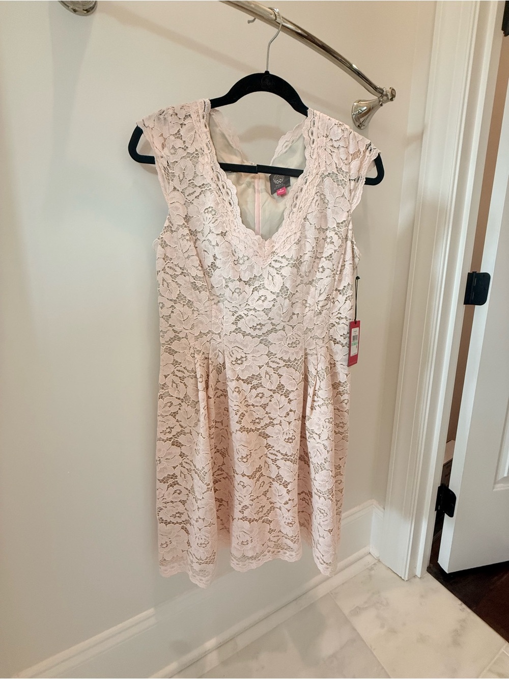 Vince Camuto Pale Pink Lace V-Neck Mini Dress